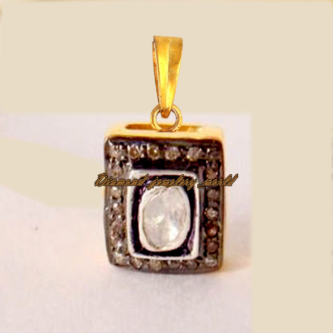 Vintage 1.07ctw Genuine Old Mine Rose Antique Cut Diamond Silver Pendant Jewelry