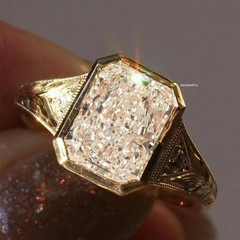 3.00 Ct Art Deco Lab Created Radiant Cut Diamond Engagement Ring 14K Gold Finish