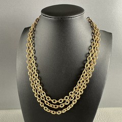 Vintage Gold Tone Multi Strand Chain Necklace Textured Links Toggle Clasp 16″