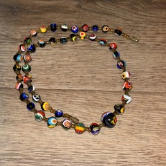 VTG Millefiori Glass Bead Necklace Varied Bead Sizes & Patterns 24″ Long Knotted