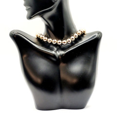 Choker Style Light Gold Tone Shiny Round Bead Vintage 1970s Necklace 15 Inch