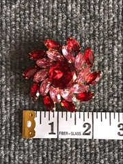 Vintage Red & Pink Rhinestone Gold Tone Brooch Pin