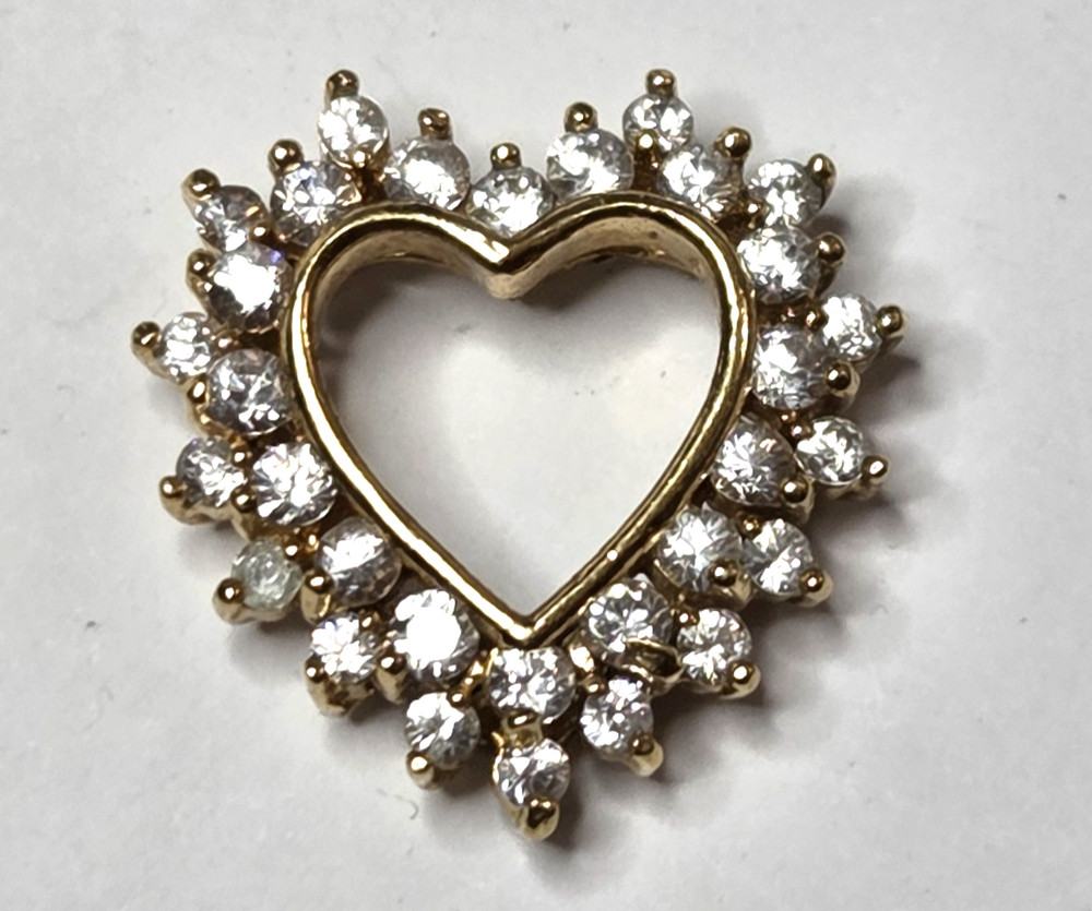 Vintage Gold Over Sterling Silver 925 CZ Heart Slide Pendant 24mm (6g)