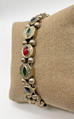 VTG Victorian Revival sliding charm ball bracelet silver tone Rhinestone 7.5″