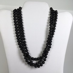 Lot of 5 Black Necklaces Some Vintage Glass Plastic Silver Tone Metal