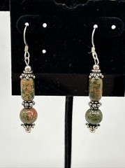 VTG Unakite Stone Native Birds and Towers Artisan Dangle Drop Earrings – NICE!