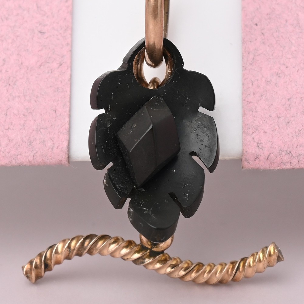 Antique Victorian Upcycled Vulcanite Feather Rose Gold Filled T-Bar Pendant