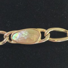Vintage Women’s Abalone Shell Chain Link Bracelet Silver Tone 7″