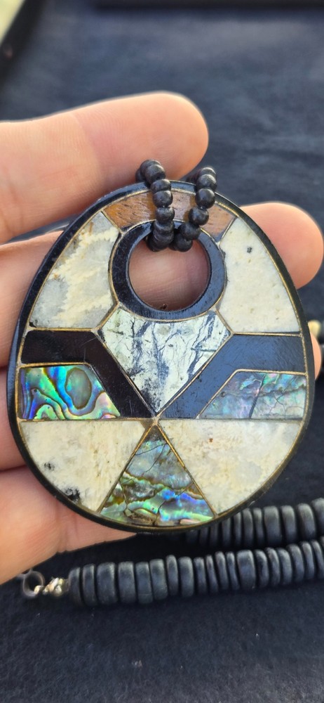 Horn Bone Shell Mother of Pearl Jet Abalone African Tribal Style 24″ L Necklace