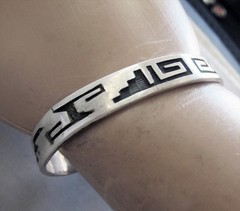 HOPI STERLING OVERLAY CUFF BRACELET, 6 3/4 INCHES WEARABLE, 18 GRAMS