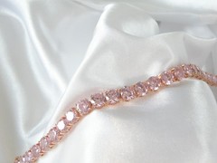 Vintage Sterling Silver 925 RoseGold on Large Pink Gemstone Tennis Bracelet 7.5″