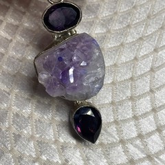 Sterling Silver 925 Amethyst Pendant with Raw Crystal Cluster – 62mm