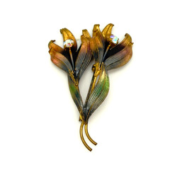 Vintage Austria Brooch Gold Tone Flower AB Rhinestones 2.5 Inches