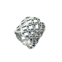 Womens vintage sterling silver ring wide band 5.25 – 5.75 elegant diamond design