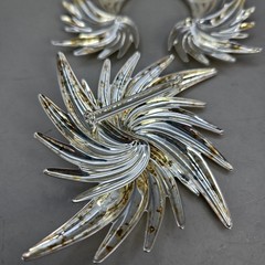 Set (3) Silver-Tone Metal MCM Starburst Spike Spiky Swirls Earrings & Brooch Pin