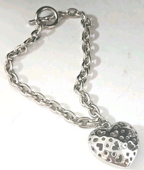 Juicy Couture Y2K Silver Tone Puffy Heart Charm Ying Yang Toggle Bracelet 7 in