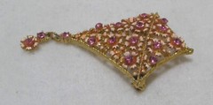 Pretty Vtg Flower 3D Surface KITE Brooch Gold Tone Pink Rhinestones & Enamel