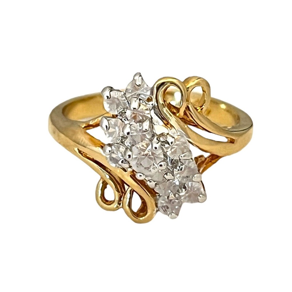 Vintage 1960s Vargas CZ Cluster Ring 18KT Gold Plate Size 7 Mid Century – 5T