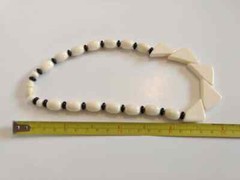 Vintage Plastic Necklace with Triangular Beads Retro Off-White Black