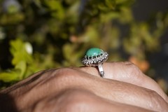 Antique Platinum Turquoise Diamond Halo Ring