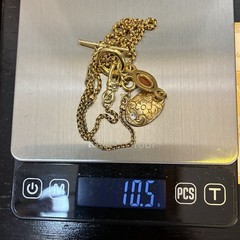 Vintage 12k Gold Filled Pocket Watch Chain FOB, Dog Clip, T-Bar, O-Ring, Cameo