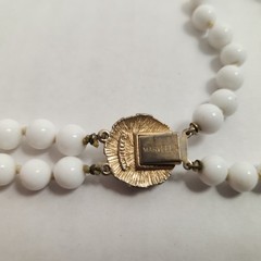 VTG Marvella Knotted Milk Glass Beaded Necklace Multi Strand Gold Sunburst Clasp