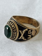 Vintage US Army MP Police Ring Size 6.5 With Simulated Emerald