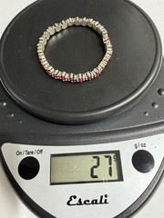 Vintage MONET Silver Tone Red Daisy Flower Stretch Panel Bracelet Costume Boho
