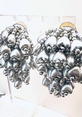 Vintage Silver tone Clustered Heart Pods Post Earrings Plastic Pierced Ears