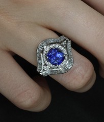 Vintage 3.0ct GIA Ceylon Blue Sapphire & 1.10ct Diamond Platinum Ring, Size 6