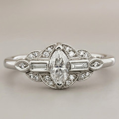 Marquise & Baguette Cut Moissanite Stone Art Deco Engagement Ring In 925 Silver