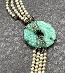 VTG Chinese Export Faux Pearl Peking Glass Donut Necklace Gold Fill Clasp READ