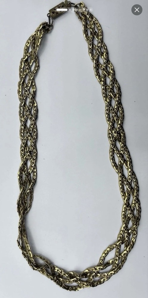 Vintage Heavy 29g Bold Gold Plated Triple Rope Chain Necklace 14″ Choker Shiny