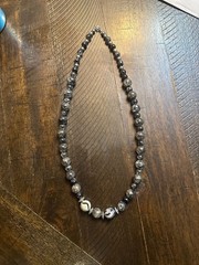Vintage Black Rutilated Quartz and Dragon Eye Agate Beaded Necklace with Swirl A
