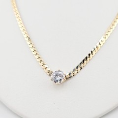 Vtg V Necklace Cubic Zirconia Herringbone 18″ Chain Jewelry 2.5mm Round