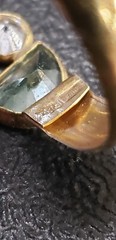 Vintage 18k gold earrings, three stones, with face portrait on it .16 otz