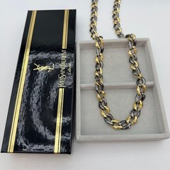 YSL Vintage Chunky Chain Necklace Yves Saint Laurent Gold 70cm Statement Rare