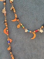 Vintage 70s Starlight Necklace Glass Beaded Celestial Stars Moon Long Brass