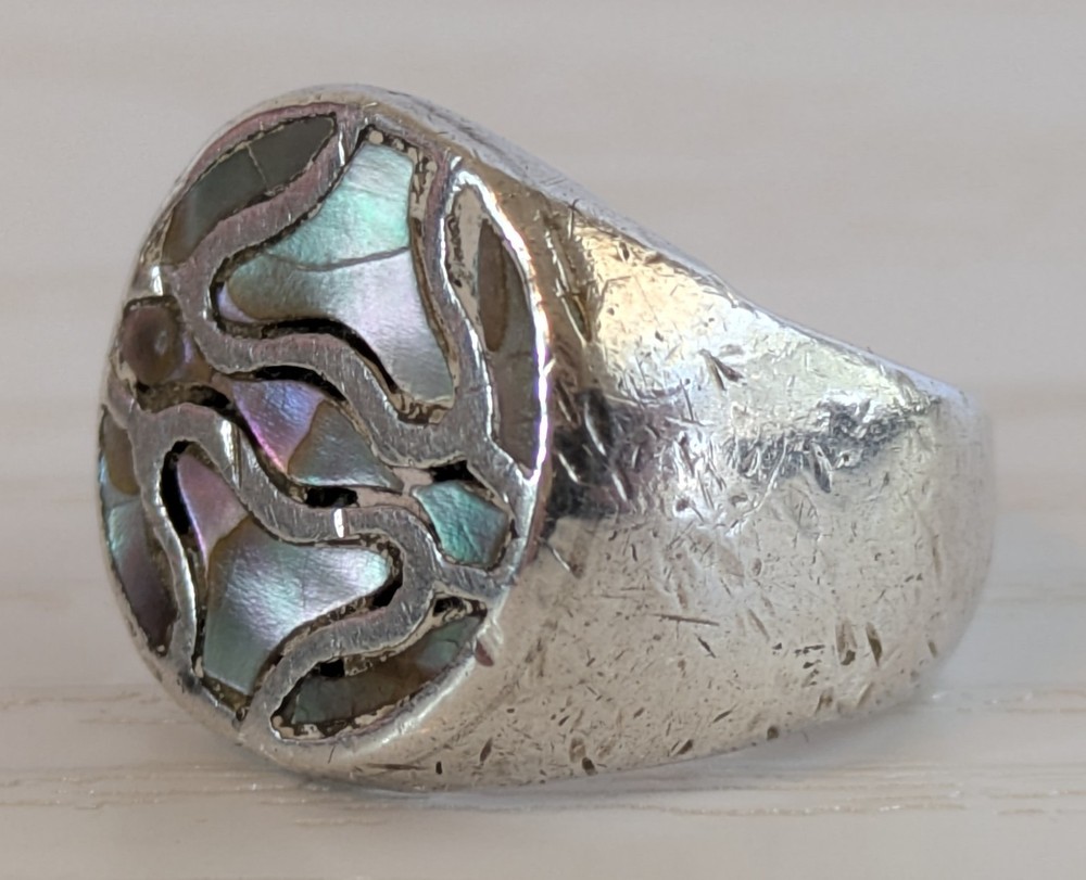 Vintage JMS Abalone Inlay Ring Size 6, Please Read The Description