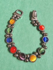 Vintage Colorful CAT’S EYE STONE Chain Magnetic Clasp Bracelet In Silver Tone