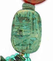Vintage Roxsann Necklace Natural Carved Turquoise Egyptian Scarab Boho Runway
