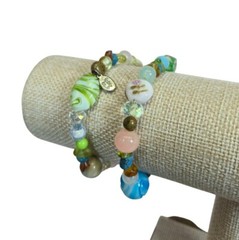 Vintage Cookie Lee Art Glass Beaded Bracelets set of 2 Designer Jewelry Signed