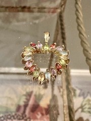 Vintage Gold Plate 925 Sterling Silver Prong Set Multi Color CZ Heart Pendant