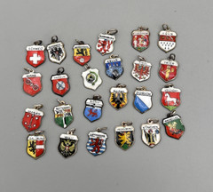 Lot of 24 Vintage 800 Silver REU ANTIKO Enamel European Travel Shield Charms 25g