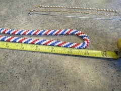 Vintage Patriotic Red White & Blue Glass Bead Necklace Extra Long 46″