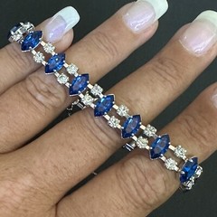 VINTAGE ESTATE STERLING SILVER BLUE & WHITE RHINESTONE B DAVID BRACELET 7” LONG