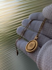 Vintage Lanvin Oval Logo Pendant Necklace Gold Plated 15-17″