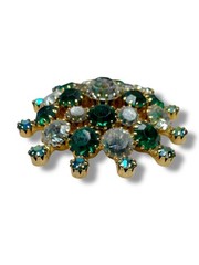 Green AB Clear Crystal Domed Brooch Gold Tone Vintage