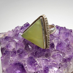 Vintage Prehnite Trillion Triangle Ring 925 Sterling Silver Sz 10 Heavy 11g