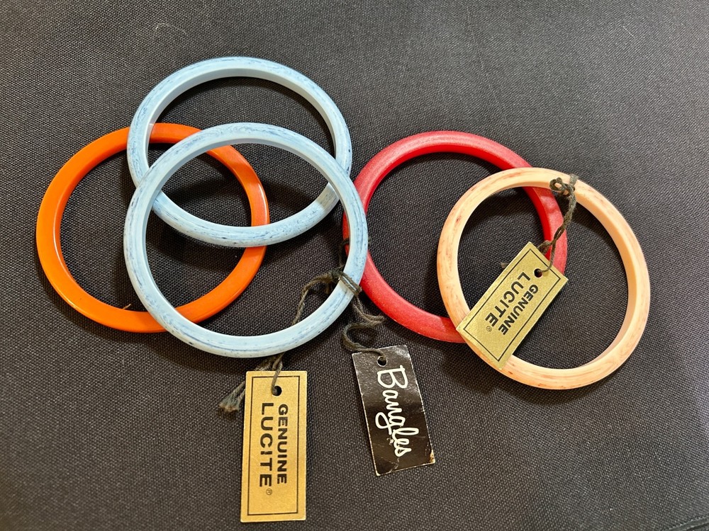 5 ~ Vintage 1950’s-1960’s Dupont Lucite Bangle Bracelet Lot – Mid-Century Modern